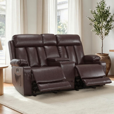 Causeuse électrique inclinable avec chaleur et massage, ports USB, porte-gobelets, similicuir