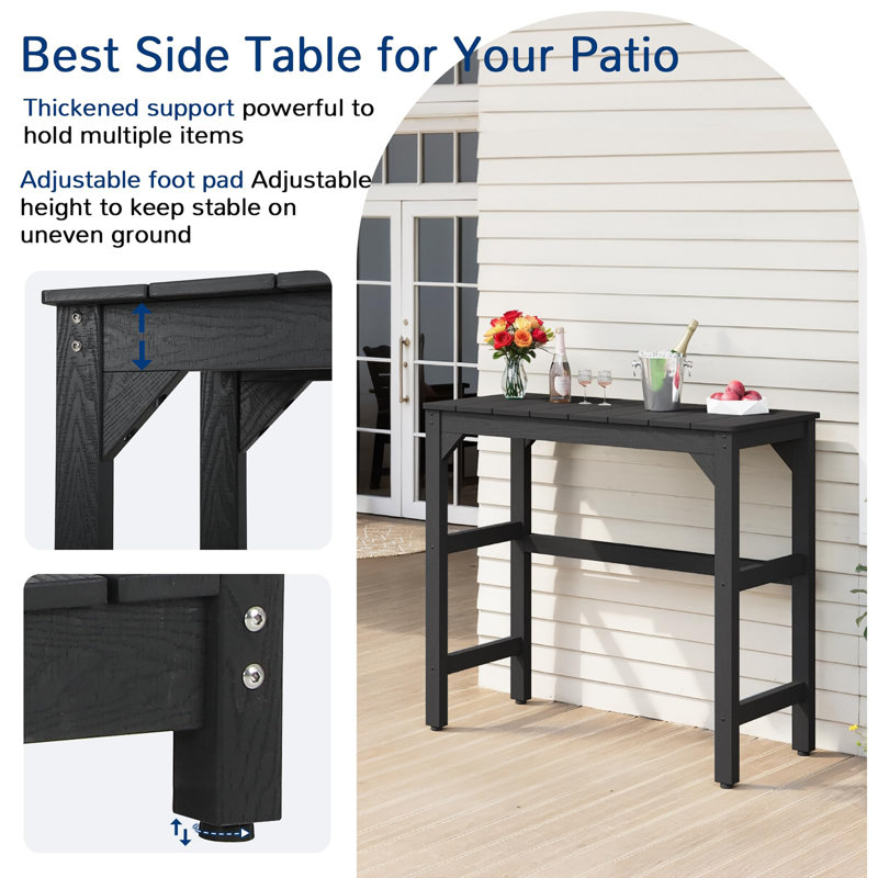 42" Weatherproof Patio Bar Height Counter Table, Black