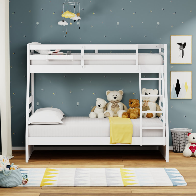 Fiacre Solid Wood Twin Over Full Bunk Bed and Hanging Nightstand, White