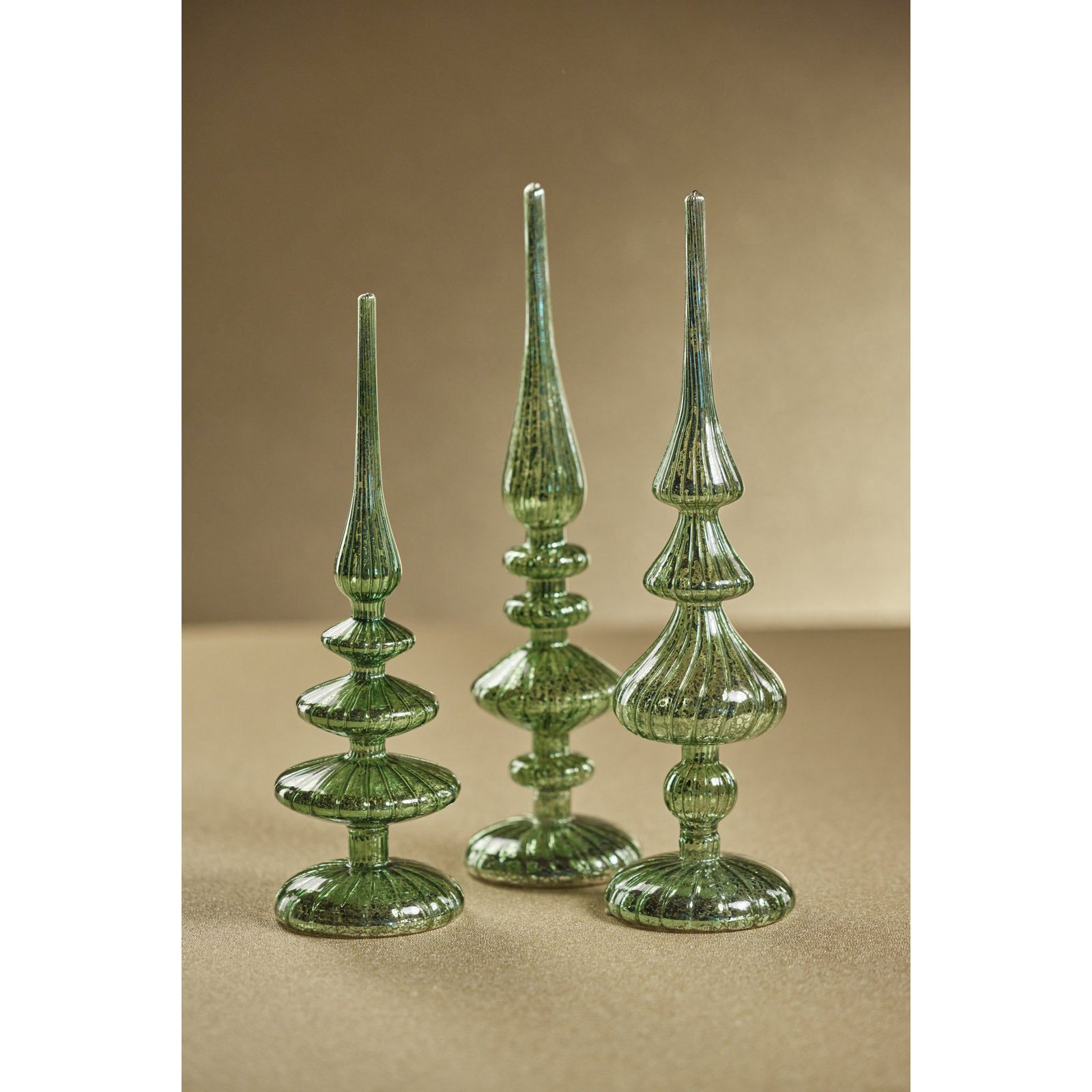 Azenor 2-Piece Lighted Tabletop Finial Set, Antique Green, 11.5" H x 3.5" W x 3.5" D