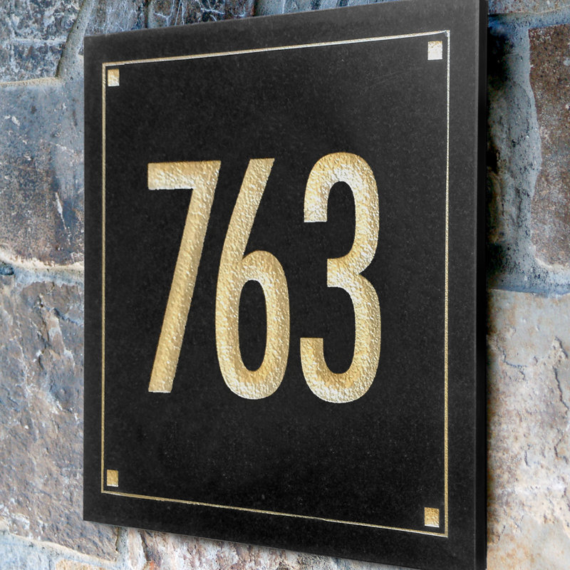 Plaque d'adresse sur 1 ligne gravée en granit noir, Doré, Oui