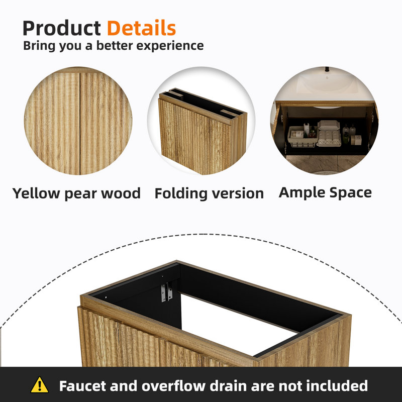 Armoire de salle de bain suspendue pliable 30 pouces sans lavabo