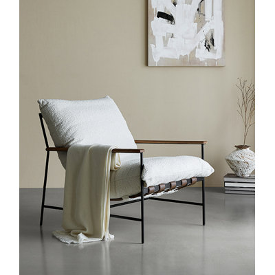 Nordic Style Accent Chair with Stainless Steel Frame, Teddy Fabric Upholstery and Wood Armrests