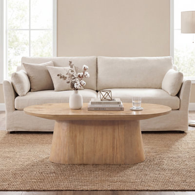Table basse moderne de style champêtre en bois de 120 cm (47,2 po) avec un plateau ovale spacieux et un assemblage facile, idéale pour le salon et le bureau.