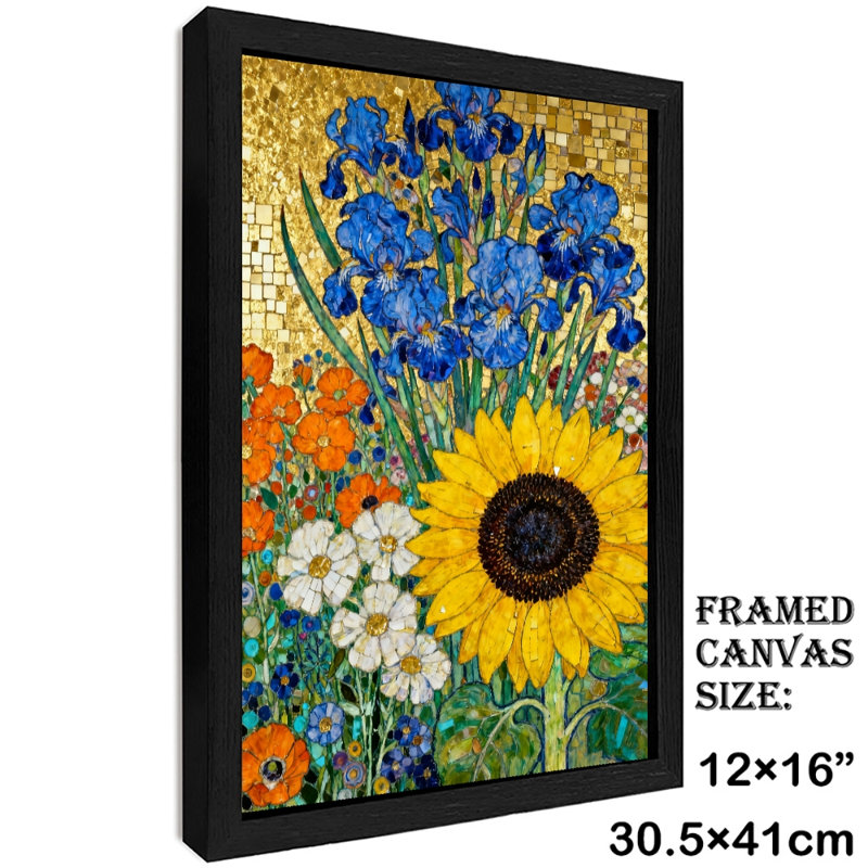 Reproduction d'art encadrée noire de style Klimt, H 17 po x l 13 po