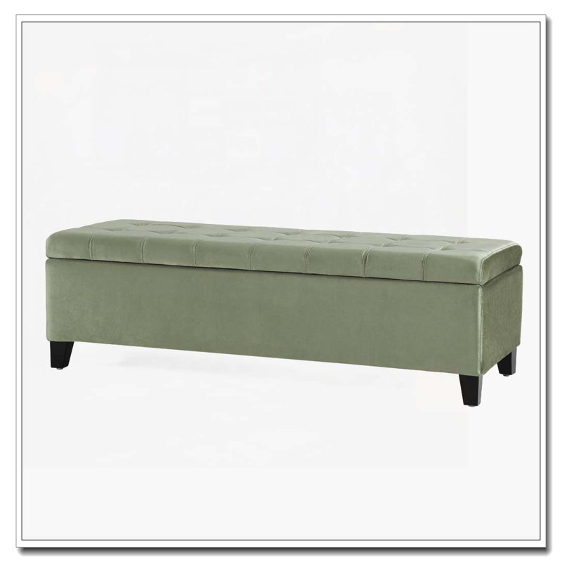 Banc de rangement rembourré en velours pour le salon, la chambre à coucher ou le vestibule, Vert pâle