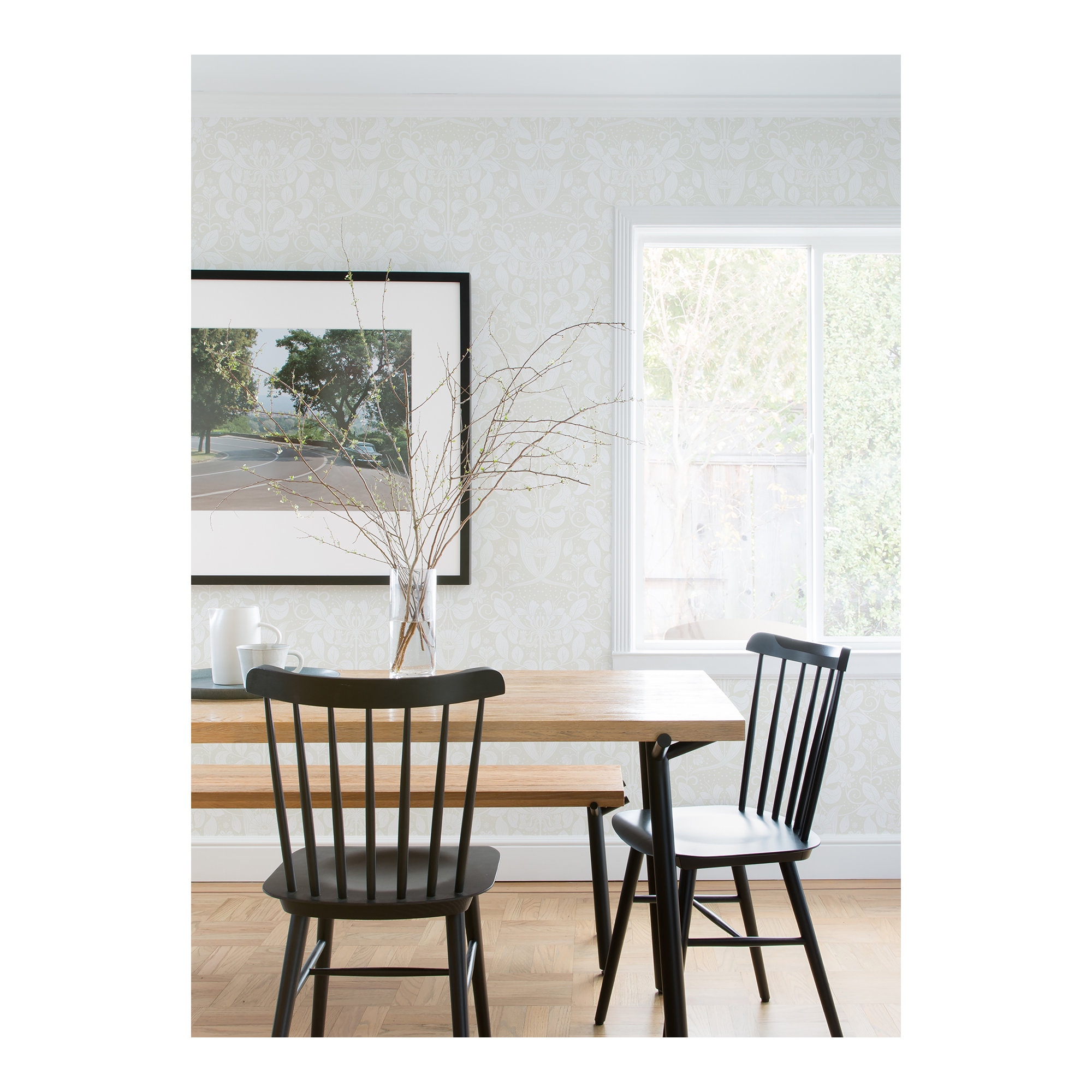 Leavy Floral Wallpaper, Bone