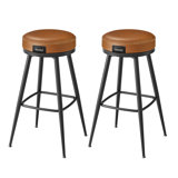 Bar Stools Set of 2, Counter Height Swivel Bar Stools, Synthetic Leather with Stitching