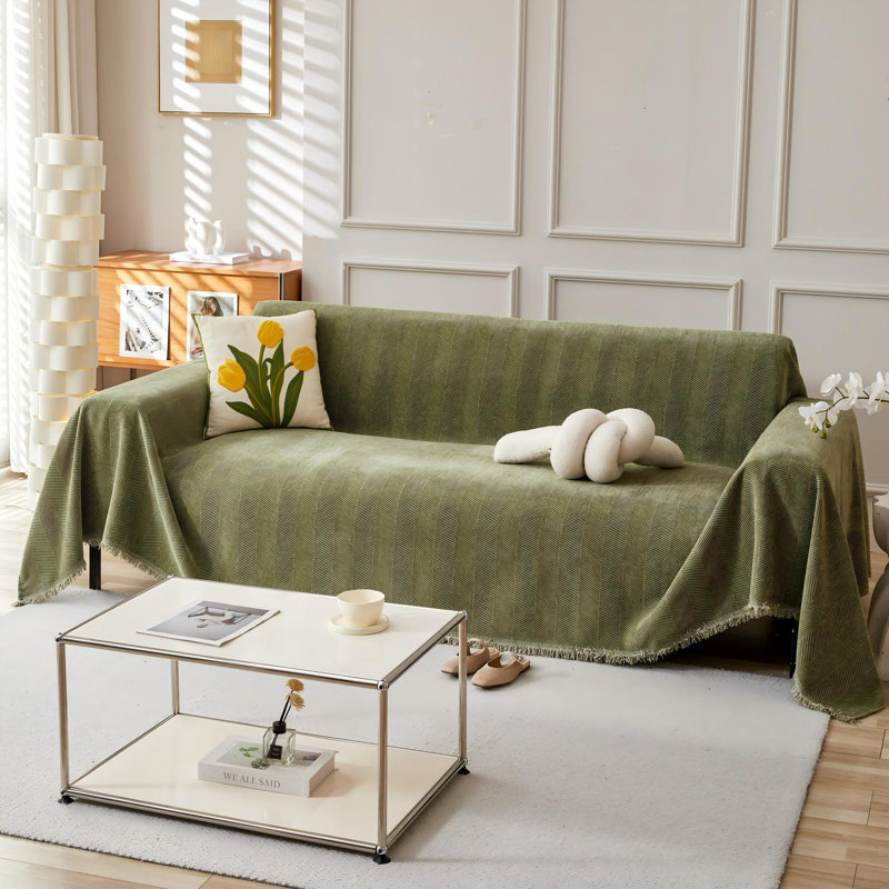 Housse de canapé géométrique pour chien Chats Housse de canapé en chenille lavable pour canapé, H 71 po x l 134 po, Vert