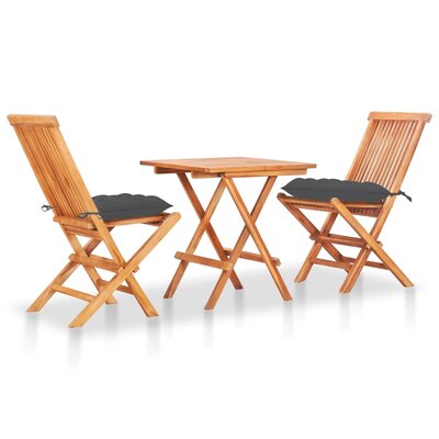 Patio Bistro Set 3 Piece Folding Table and Chairs Solid Teak Wood -  Red Barrel StudioÂ®, B9E6F2F6A81E494B991526D157245C09