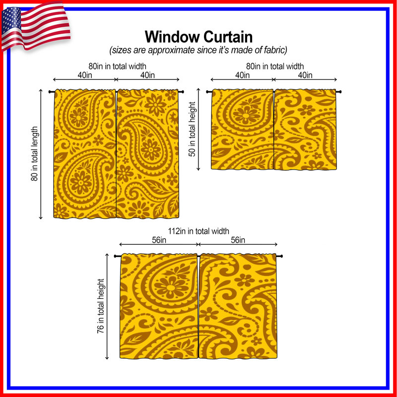 Rideaux obscurcissant brun et jaune à motif cachemire - 2 panneaux, 112in x 78in - 2 panels, Room Darkening