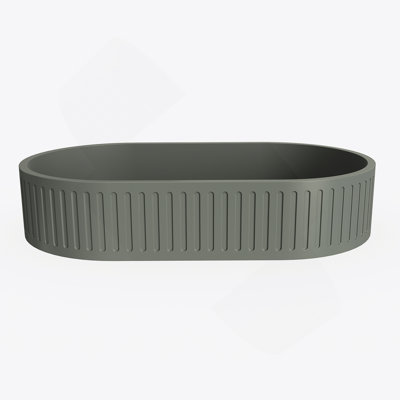 23.6'' Concrete Vessel Oval Modern Dark Green Bathroom Sink