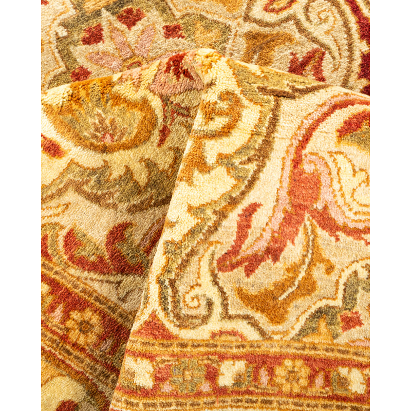 Tapis ivoire / orange / rouge noué à la main de conception unique 4 pi 2 po x 6 pi 1 po Uziah Mogul