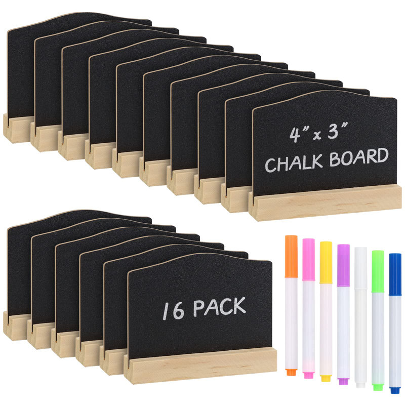 Mini Chalkboard Signs With Stand, 16 Pack Reusable Wooden Tabletop Chalkboard 4 X 3 Inch, Buffet Food Signs For Party Black Mini Tabletop Sign For Restaurant, Wedding And Bar Countertop