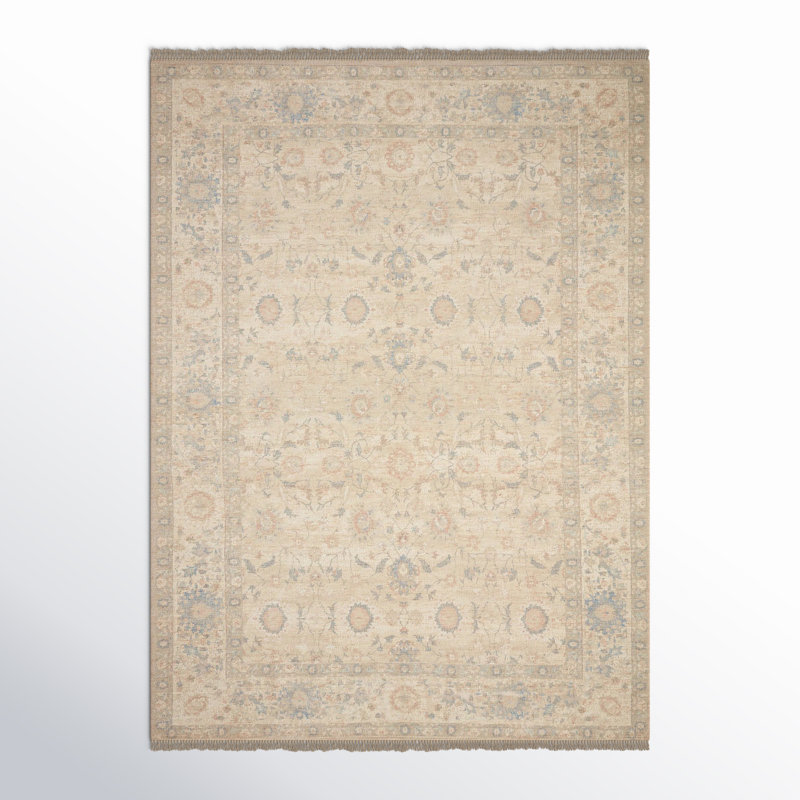 Tapis oriental bleu / naturel tissé à plat à la main Amanda, Rectangle 8 pi 6 po x 12 pi