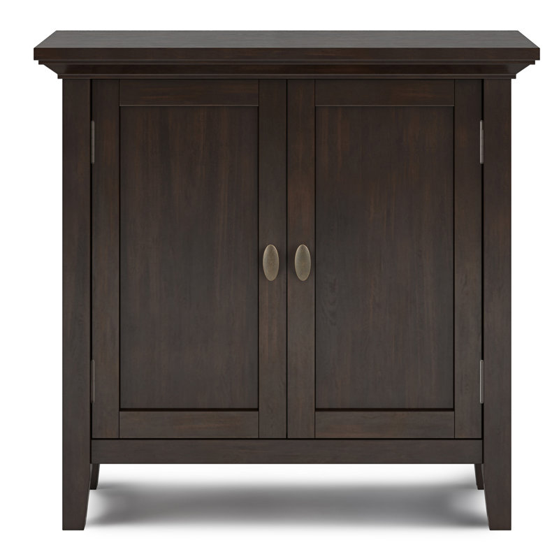 Redmond 32"W Solid Wood Transitional Low Storage Cabinet with Adjustable Shelves and Crown-Edged Top, Brunette Brown