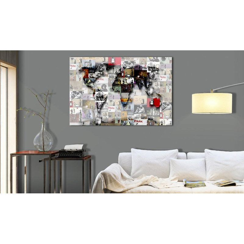 Inspiration de la carte du monde Banksy, H 16 po x l 24 po x P 0,7 po