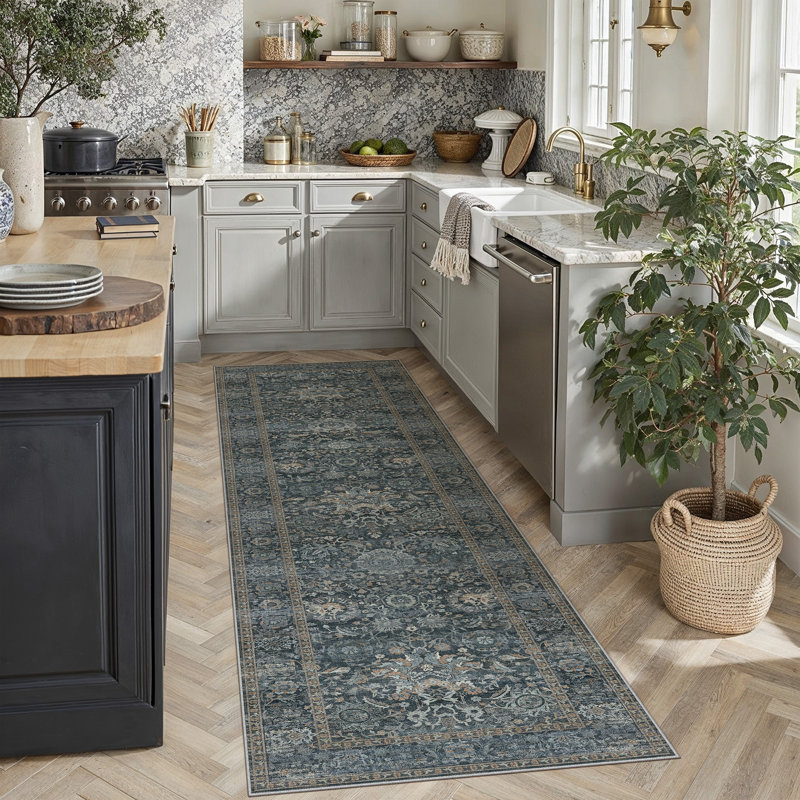 Tapis beige / brun / bleu Aurelia, Blue, Rectangle 2 pi x 8 pi
