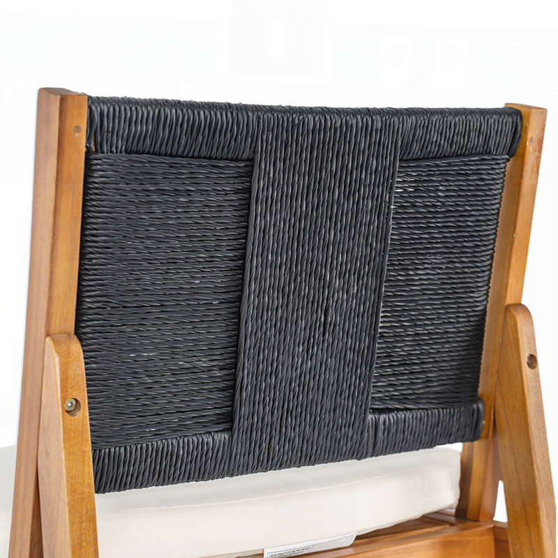 Ensemble de 2 tabourets de bar d'extérieur en bois d'acacia avec dossier en osier, parfait pour la terrasse et l'îlot de cuisine