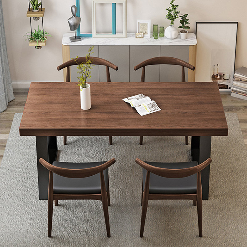 Nordic style iron and solid wood dining table set, 29.5"H x 70.8"L x 27.5"W