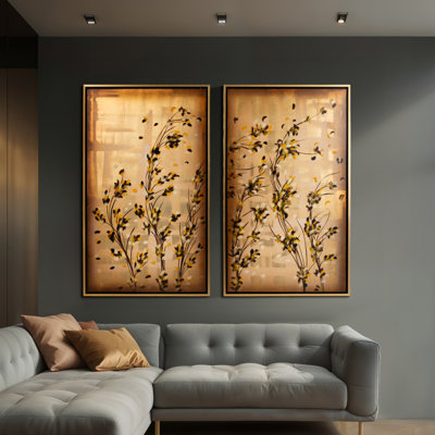 Zarielle Set Of 2 71X59 Hand Painted Wildflowers, Gold