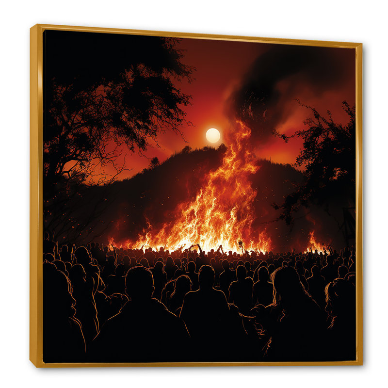 «Judaism Bonfire Blaze Friery Wilderness Luminescence III», reproduction sur toile, Cadre flottant doré