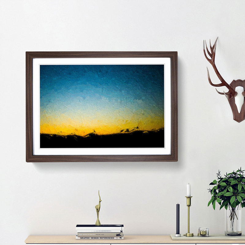 Sunset Behind the Mountain - Picture Frame Painting Print on MDF, Walnut Framed, 48cm H x 65cm W x 2cm D