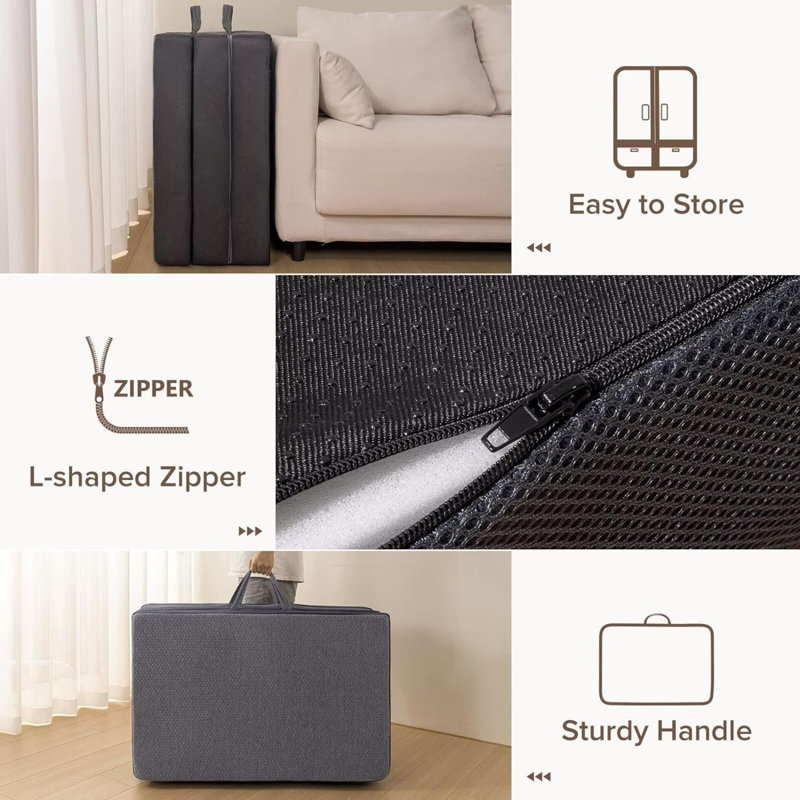 4 Inch Foldable Mattress - Tri Folding Bed Mattress For Travel/RV/Camping/Guest Room/Yoga, Tri Fold Memory Foam Mattress With Washable Cover, Handle & Non-Slip Bottom