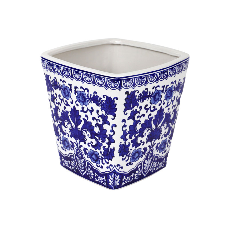 Blue Garden and Camelia Garden Planter, 10" H x 10" W x 10" D