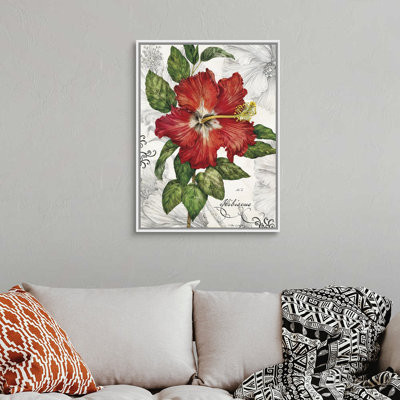 Hibiscus rouge sur toile blanche
