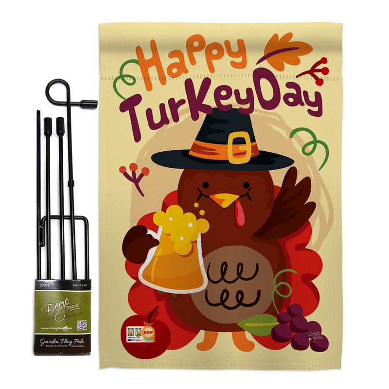 Joyeuse jours de turquie, 2 faces de polyester 18,5 x 13 po ensemble de drapeau, Polyster / mélange de polyester