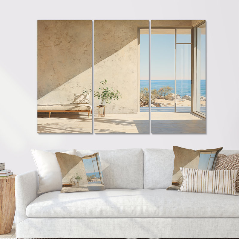 «Beach Windows Horizon III - Coastal Windows», ensemble d'art sur toile, H 28 po x l 36 po x P 1 po