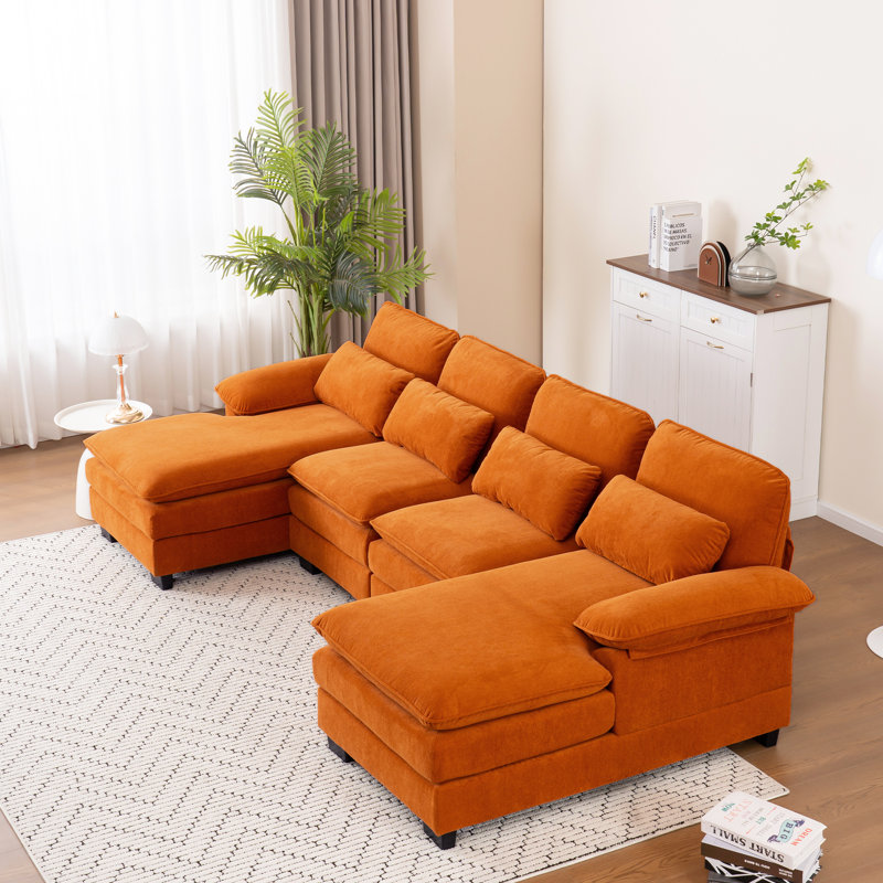 Canapé modulaire rembourré en U 111,8 po Balendin, Velours orange nuage