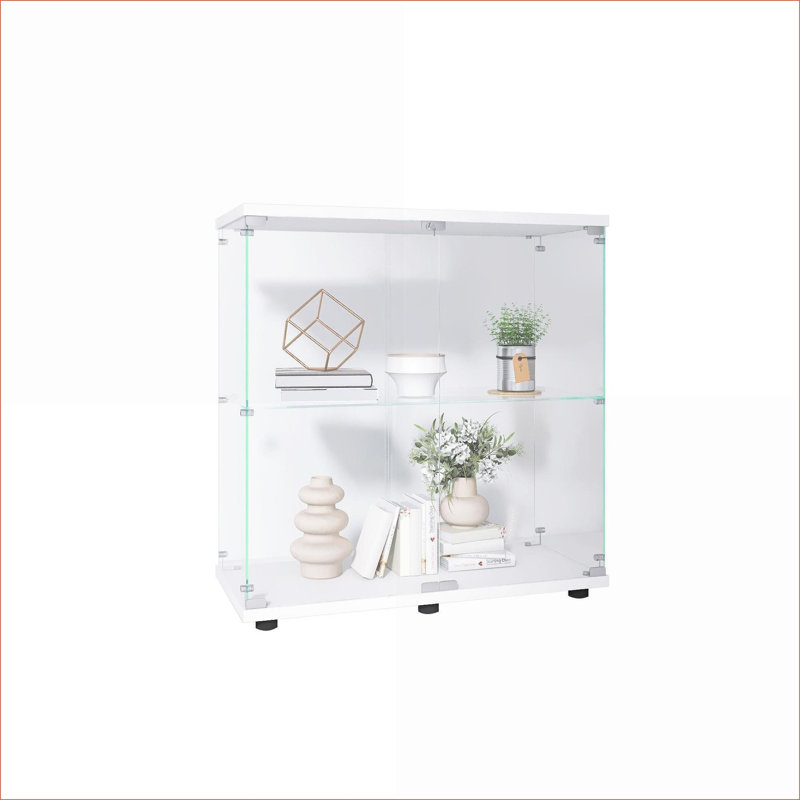 Vitrine en verre 2 couches avec 2 portes, Blanc