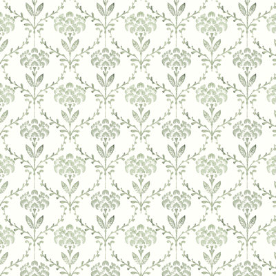 Martha Stewart Chateau Fleur Basketweave Green Wallpaper