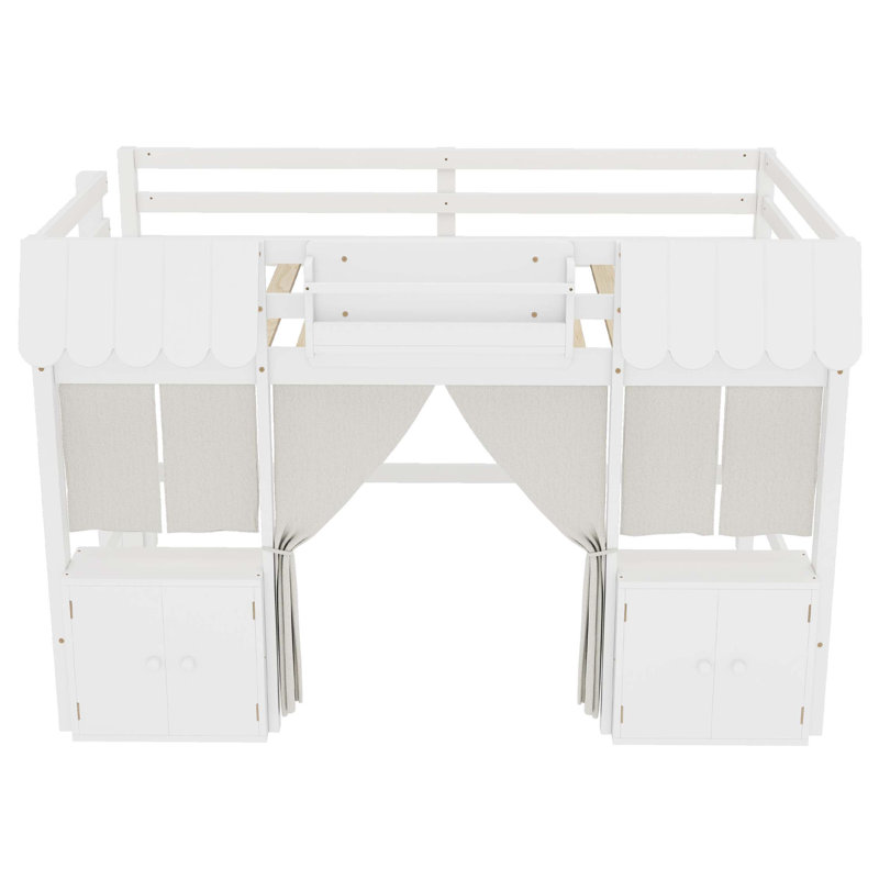Full Loft Bed With Built-In Bookshelf, Curtain, And Storage Shelf Amusement Park-Inspired Playful Design Safety Guardrails