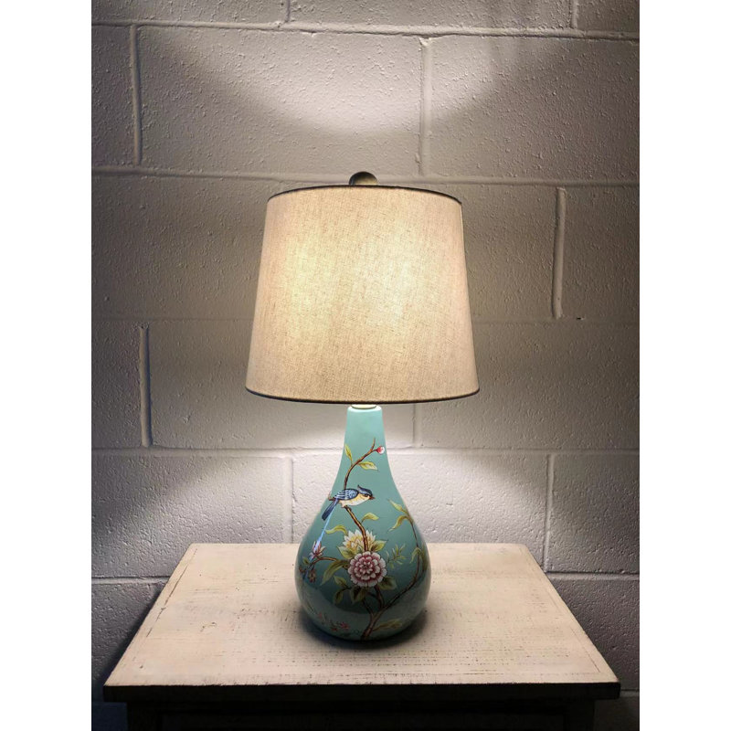 Ceramic Table Lamp Birds Flowers Blue LED Bulb Included For Living Room Bedroom Bedside 10"W*10"D*20"H