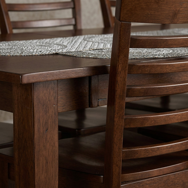 Ensemble de table de cuisine rectangulaire en bois dur asiatique acajou avec rallonge et chaises à dossier échelle