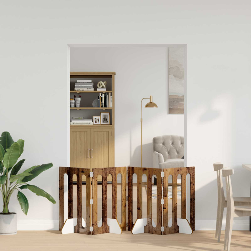  Folding Pet Fence Engineered Wood Living Room Flexible Easy Assembly, 70cm H x 100.5cm W x 38cm D, Artisan Oak