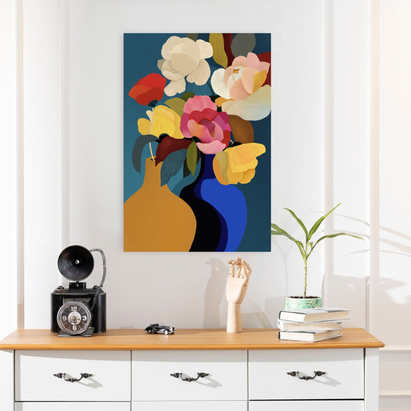 «Vibrant Flower Vases Abstract Colorful Modern Flower Nature», art mural, H 24 po x l 16 po