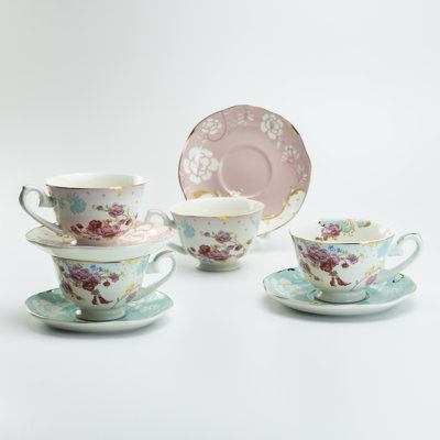 Jardin D'oiseaux Porcelain Teacup And Saucer, Set Of 4