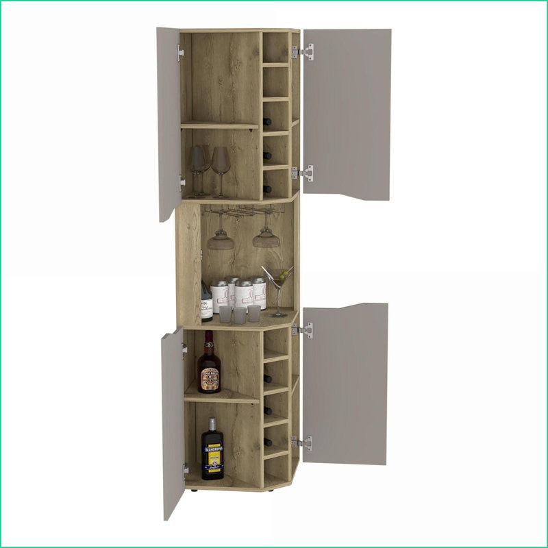Armoire de coin avec 10 porte-bouteilles, porte-gobelets et amp; 4 armoires | Moderne | Panneau de particules