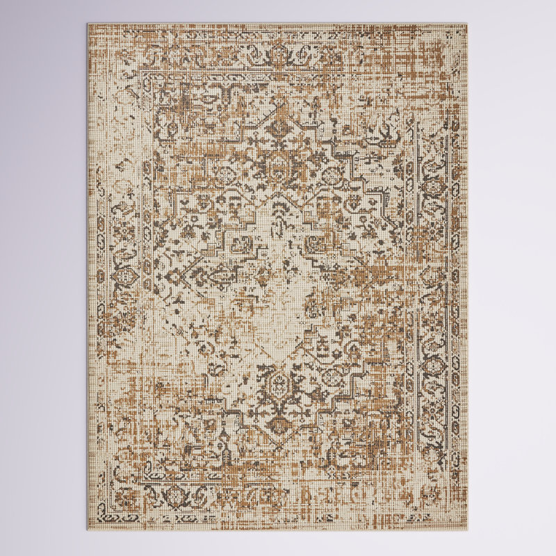 Tapis intérieur / extérieur gris sable / ivoire Anke, Rectangle 5 pi 3 po x 7 pi