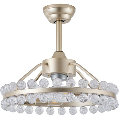 Ventilateur de plafond 20 "Fandelier Gold avec lumière et télécommande, ventilateur de plafond Mid-Century moderne en cristal avec flux d'air réversible à 6 vitesses pour salon, salle à manger, chambre