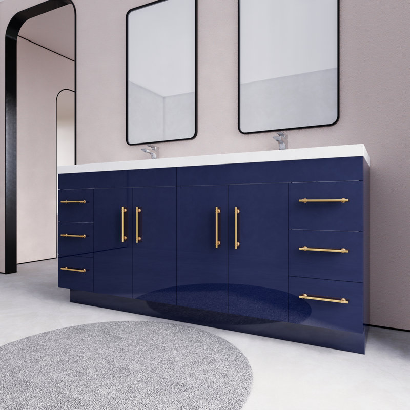 Verda 70.86'' Double Bathroom Vanity with Acrylic Top, Navy Blue