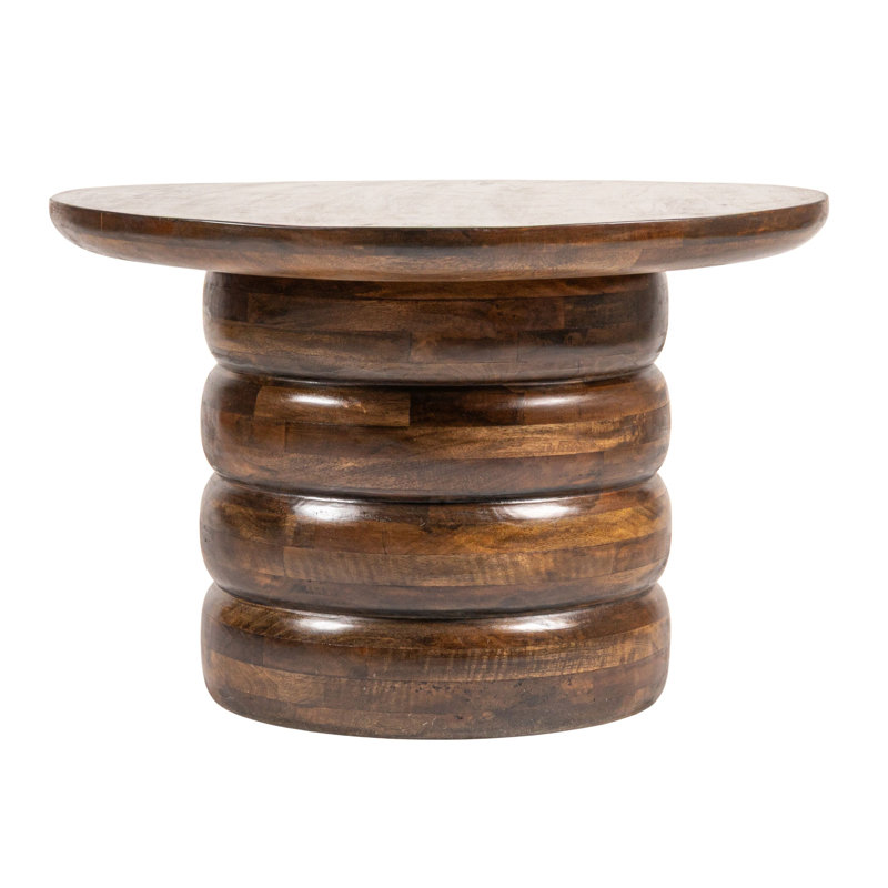 Sable Round Mango Wood Coffee Table with Ribbed Base