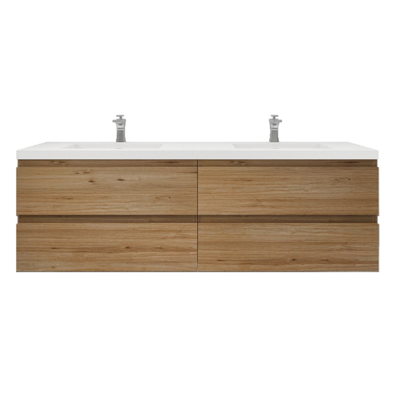 Aylanna 72" Wall-Mounted Double Bathroom Vanity Set, Natural Oak