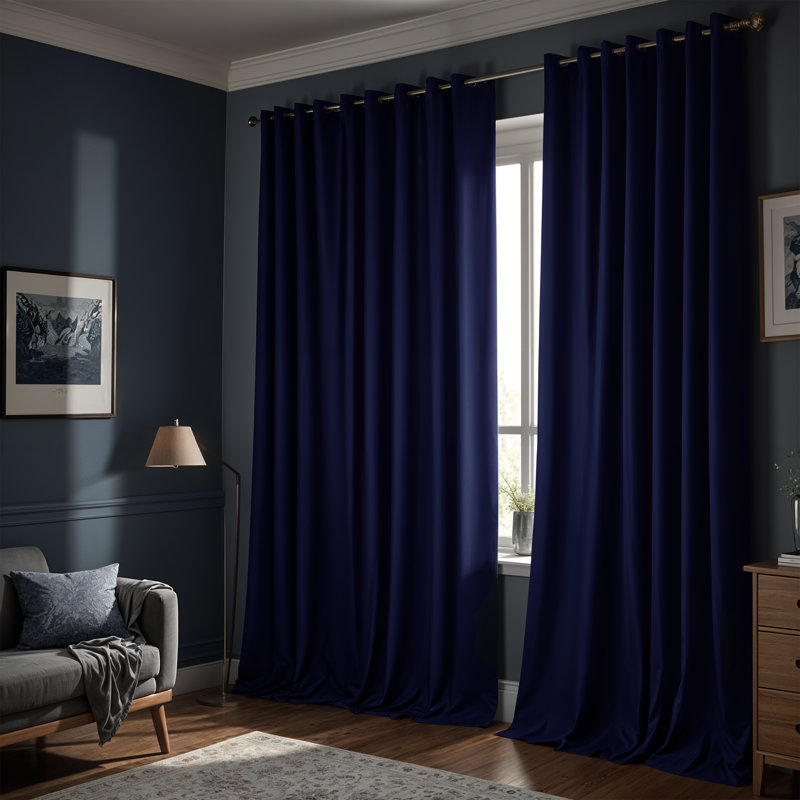 Timiko Blackout Thermal Insulated Curtain Panel, 52" W x 84" L, Navy Blue