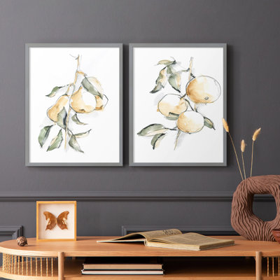 Watercolor Fruit Contour I - Impression encadrée de qualité supérieure - Prêt à être accroché - Aucun clou requis - Aucun clou requis