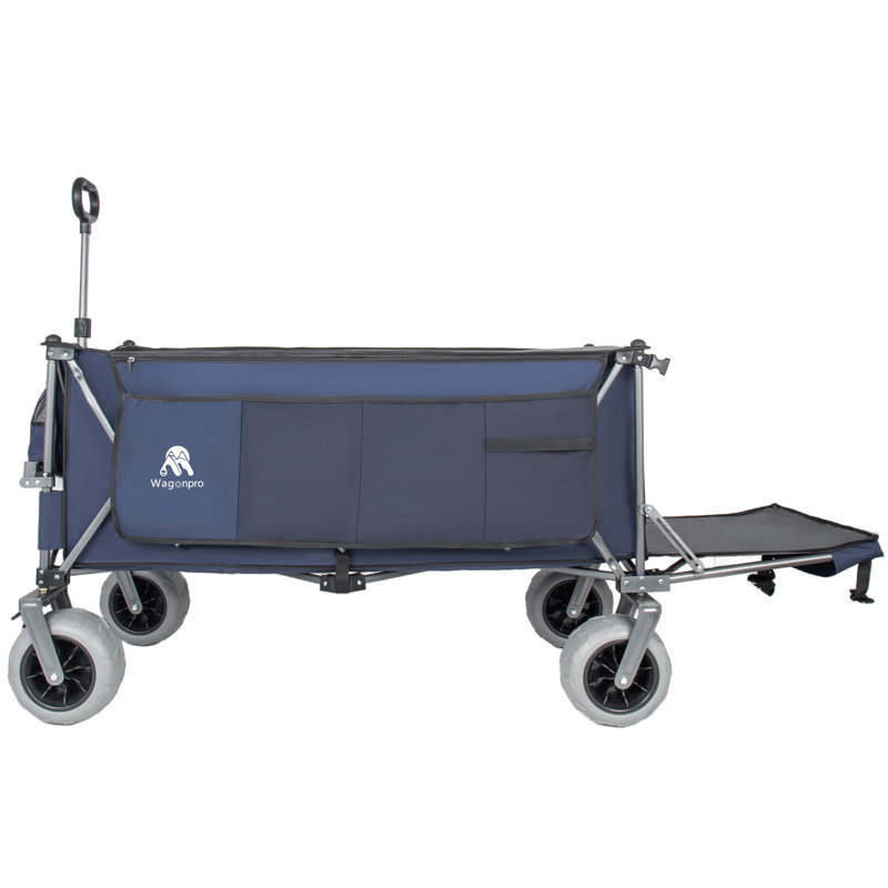 Wagon de plage très long 67 po très utilitaire avec hayon, roues tout-terrain, capacité de 500 lb, sans assemblage, bleu foncé et gris